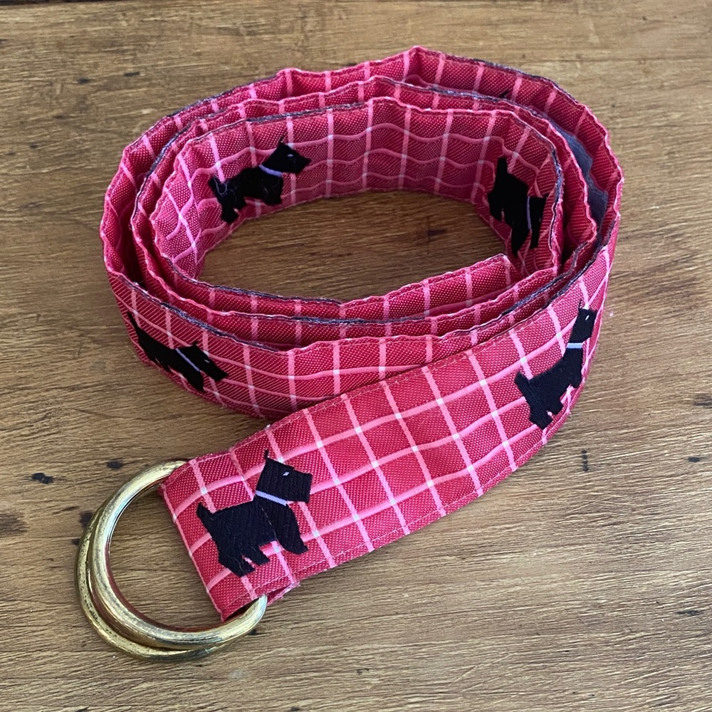 J. McLaughlin Checkered Pink & Black Dog Print Belt with Gold Ring size small